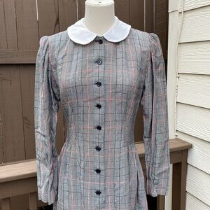 Vintage Lanz Originals plaid long sleeve midi dress with Peter Pan Collar size 6
